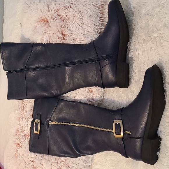 Navy Blue Flat boots -Wide Calf - Picture 2 of 2